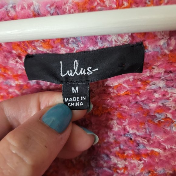 Lulu's Keepin' It Cuddly Pink Heather Multi V-Neck Sweater Size M - Picture 4 of 10